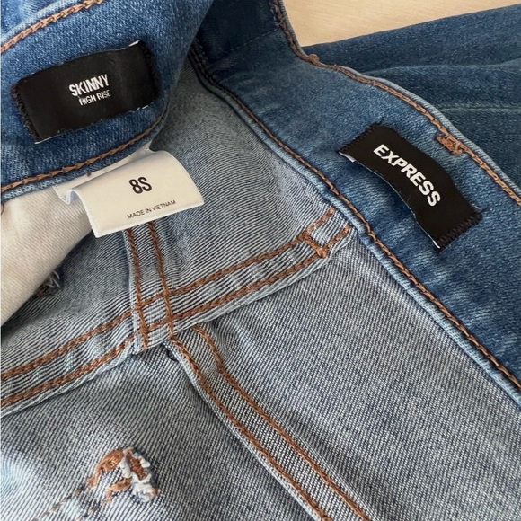 Express Deep Blue Ripped Skinny Jeans - Picture 3 of 3